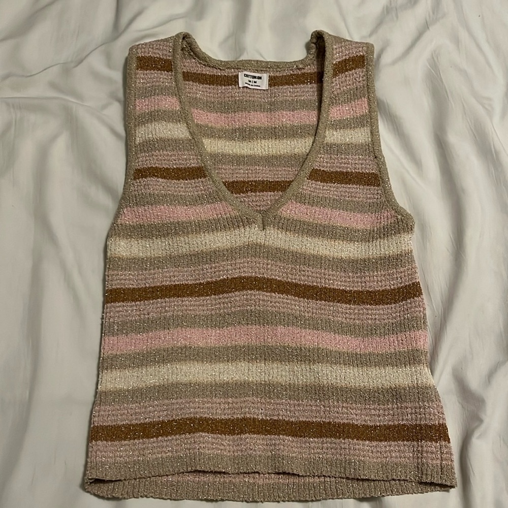 Cotton On Striped Knit Tank Top in Pink, Brown, Cream